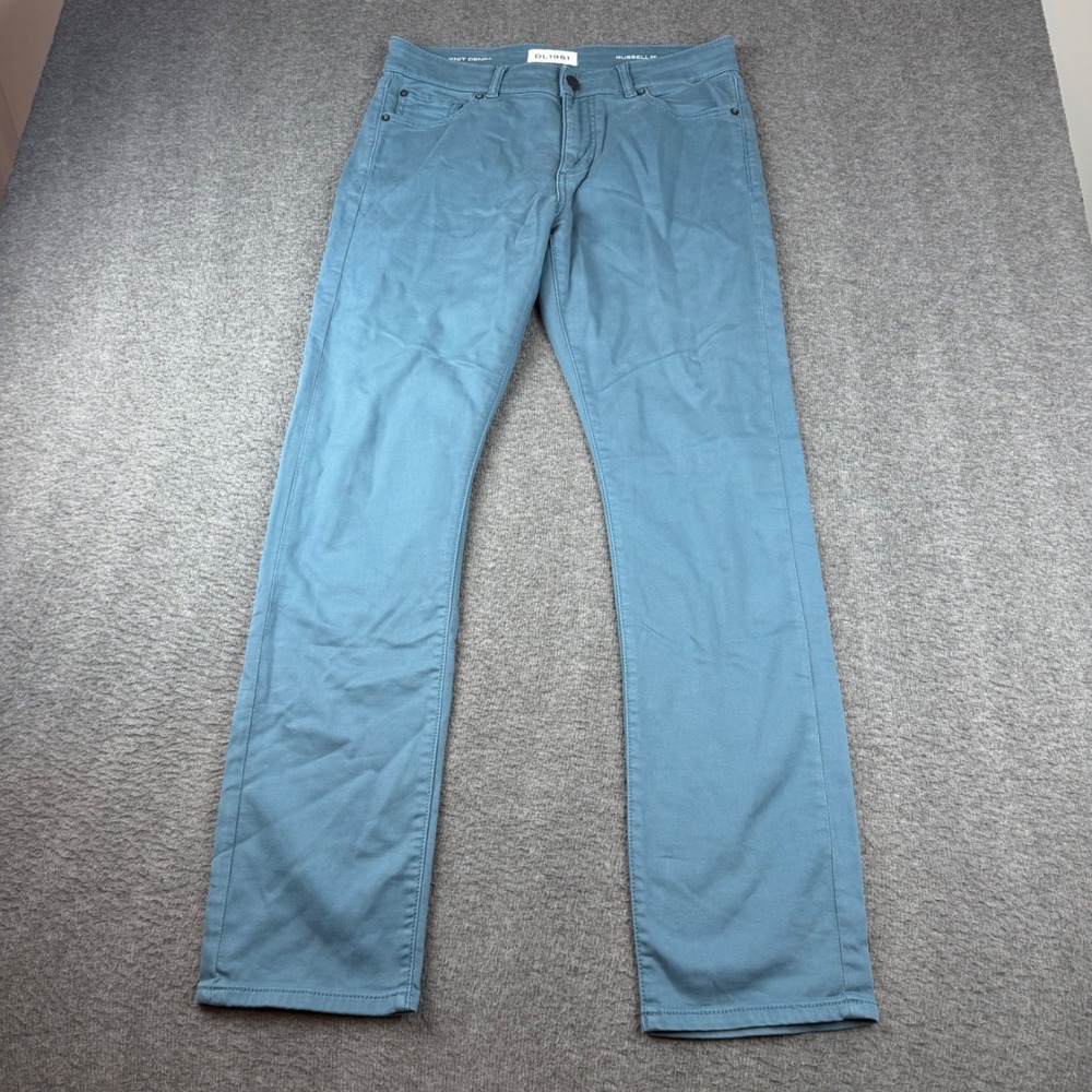 DL1961 Russell Slim Straight Pants Men's 30x32 Teal Blue Knit Denim